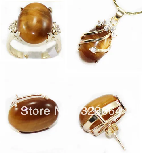 

6 color Inlay crystal/Tiger Eye Earring Pendant Necklace Ring Set