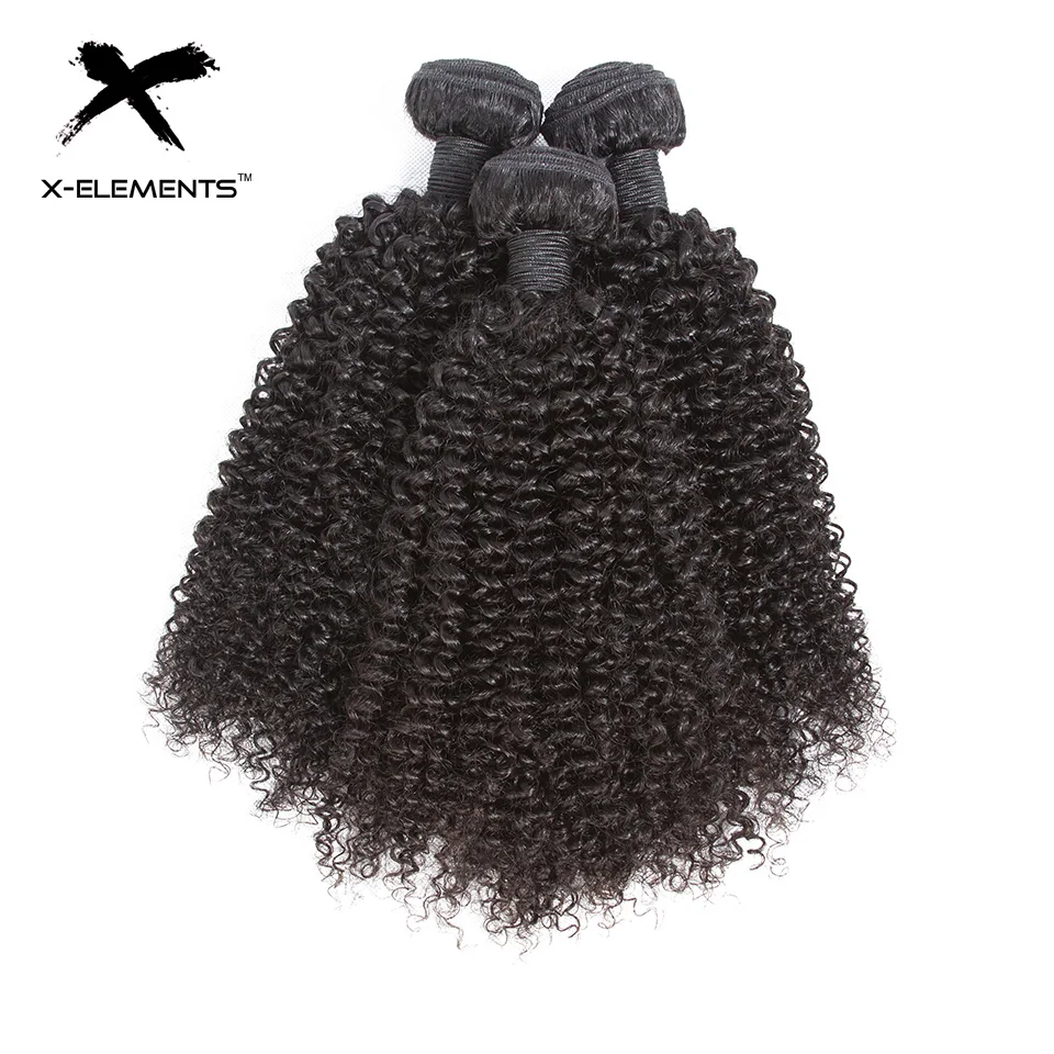 X-Elements Peruvian Kinky Curly Hair Weave Bundles Natural Color Human Hair Weave Extensions Non Remy Hair 1 3 4 Bundle Deals (8)