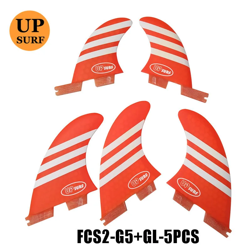 Новый Surf Fin G5 + GL FCS2 серфинга Fin 5 в комплект Tri-Quad оранжевый/синий Цвета Surf Плавники в серфинге FCSII плавники