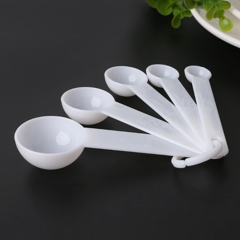 5Pcs/set Measuring Spoon White Plastic Teaspoon Tablespoon Utensil
