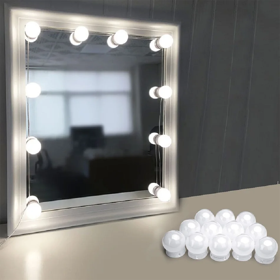 

Makeup Mirror Vanity LED Light Bulbs Kit USB Charging Port Cosmetic Lighted Make up Mirrors Bulb Adjustable Brightness Lights