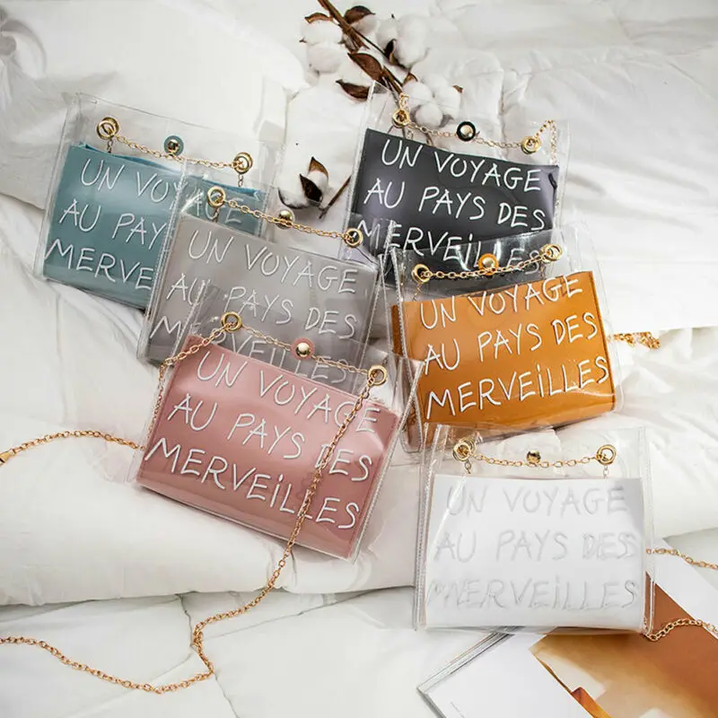 

Womens Clear Plastic Tote Bag Women Transparent Zip Purse Shouder Bags Hot Drawstring Bags