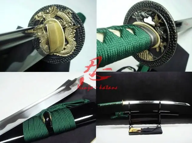 

hand forged japanese samurai katana golden dragon tsuba sharpened blade