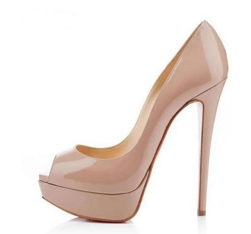 

Hot Wedding Party Dress Shoes Woman Peep Toe Platform High Heels Sandals Nude Black Patent Leather Stiletto Pumps Shoes Lady