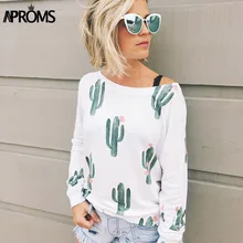 Aproms Kawaii Green Cacti Printed T-Shirt Women Autumn Long Sleeve Tee Harajuku Cute Tops Streetwear Vintage Boho 80s T shirt