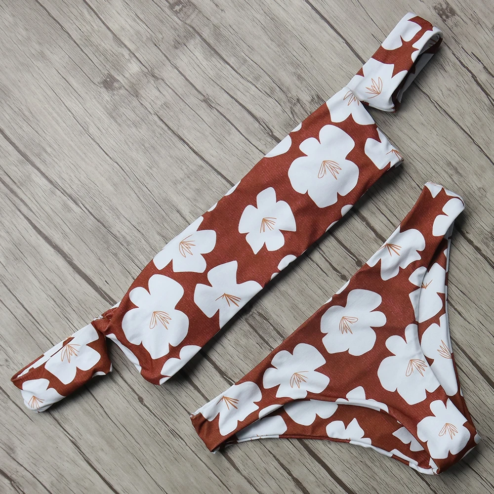 

Swimwear Women 2018 Sleeve Push Up Bikini Flower Print Brazilian Thong Bikini Set Sexy Female Bathing Suit Monokini Beachwear