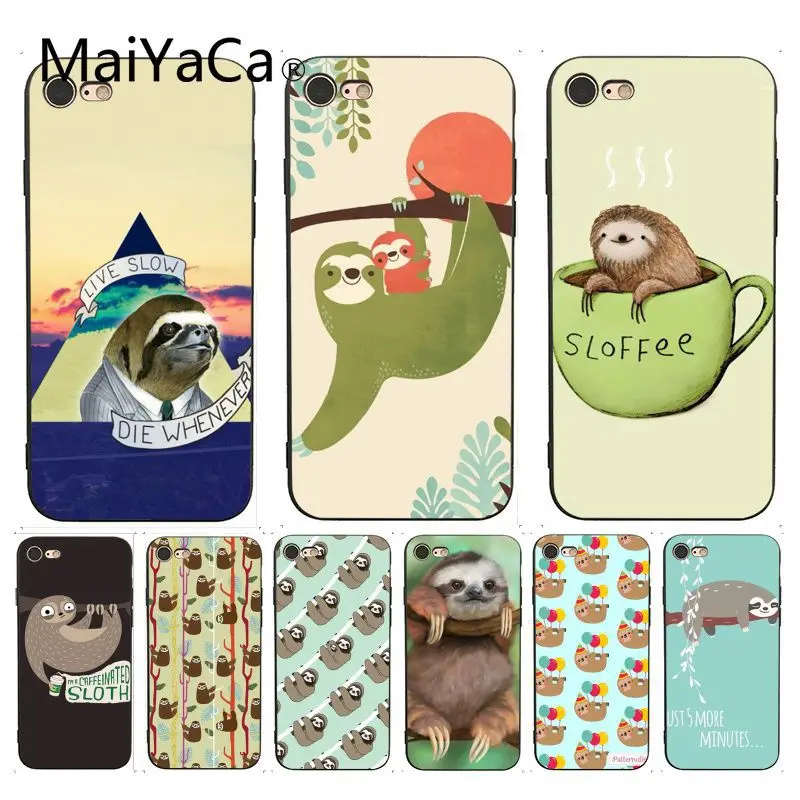

MaiYaCa For iphone 7 6 X Case Caffeinated Sloth animal Coque Shell Phone Case for iPhone 7 6 X 6S 7 7plus 8 8Plus 5 5S SE Case