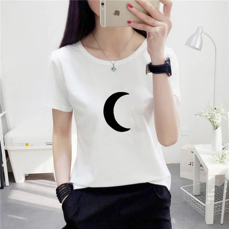 Moon Graphic Tees женские Harajuku Забавные футболки летние милые с круглым вырезом Повседневная футболка панк одежда 2018 Модные топы Футболка Femme