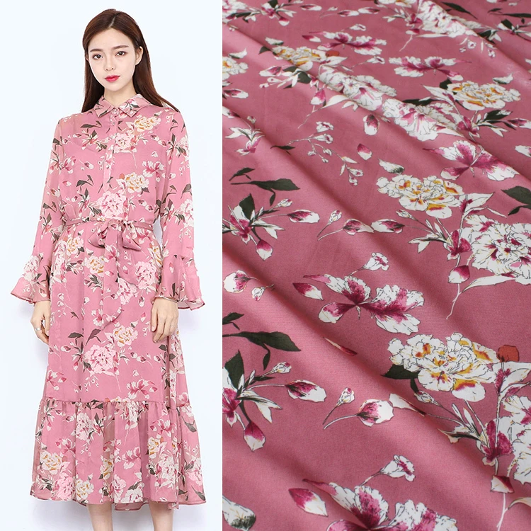

145cm printed fabric meter micro-perspective chiffon fabric material soft shirt dress polyester pink fabric wholesale cloth