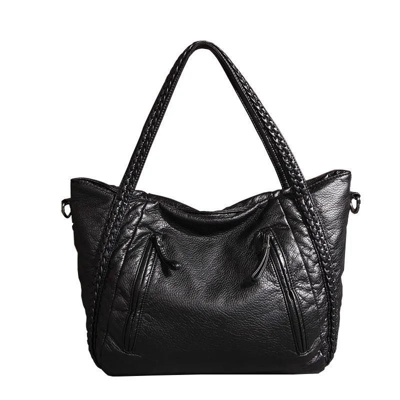 Большая мягкая кожаная сумка, женские сумки, женские сумки через плечо, женские сумки через плечо, Женская Большая Сумка-тоут, основной известный бренд - Цвет: Черный