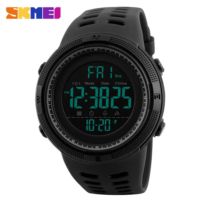 SKMEI Men Sports Watches Countdown Double Time Watch Alarm Chrono Digital Wristwatches 50M Waterproof Relogio Masculino 1251