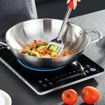 

German 304 Stainless Steel Frying Pan Household Non-coated Oil Fume Frying Dish Non-stick Electric Cooker Gas Stove Applicable