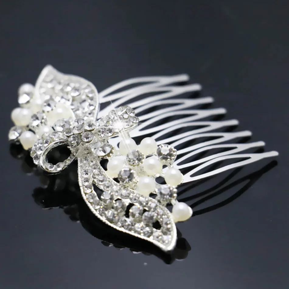 2019 Wedding Crystal Bowknot Hairpin Hair Fashion Pearl Diamante Comb Hair Clips For Women
