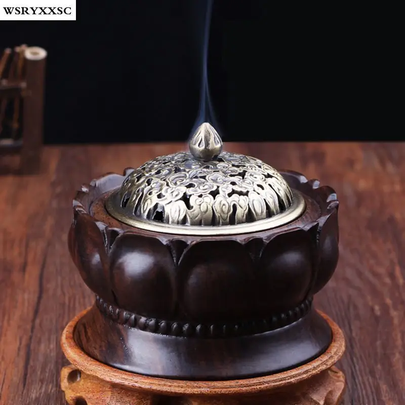 Ebony Flower Incense Burner, Hollow Design, Yoga Meditation, Buddhist Supplies, Home Furnishings