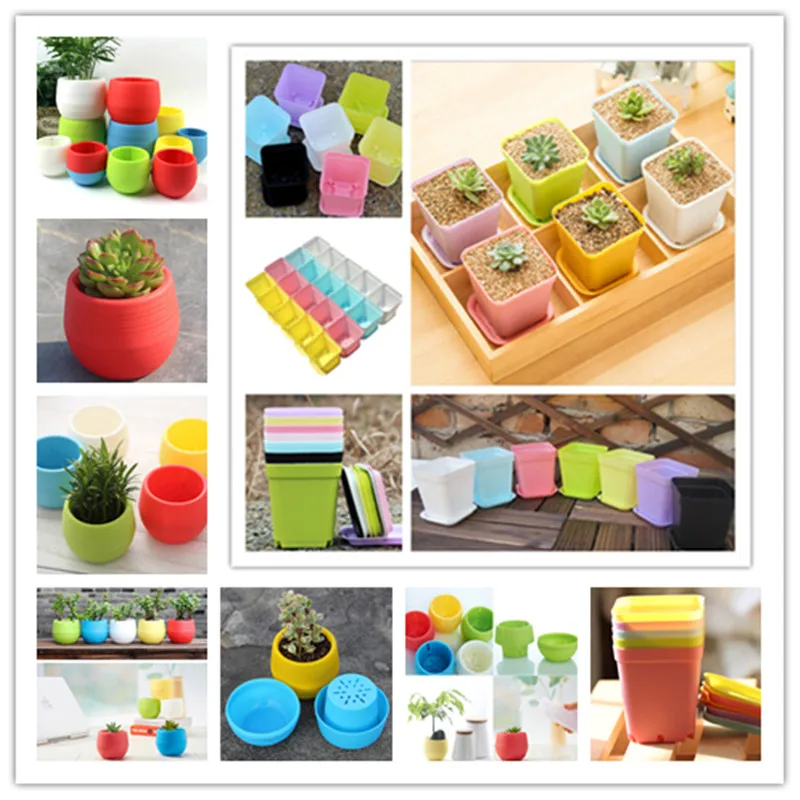

10pcs/lot 7*7*8cm random color Flower Pots or pot trays,Plastic Pots,Creative Small Square Pots for Succulent Plants