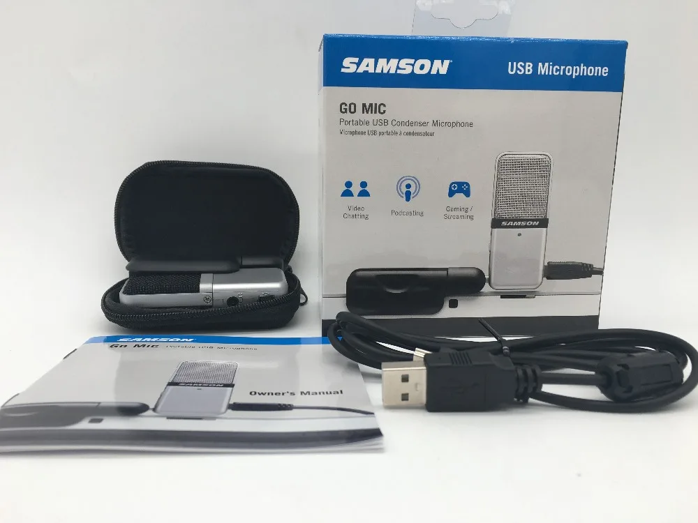 Samson Go Mic Портативный мини-микрофон с зажимом, конденсаторный микрофон с usb-кабелем, чехол для переноски компьютера