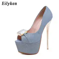Eilyken 2019 新のぞき見トゥスパンコール布剣闘士の女性はセクシーなプラットフォーム薄型ハイヒールブルー/ブラック/ゴールド結婚式の靴