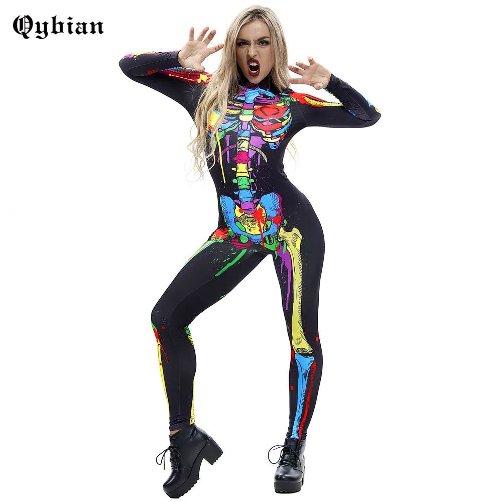 Skeleton Color health Catsuit Women Bodysuit Rompers Halloween Cosplay