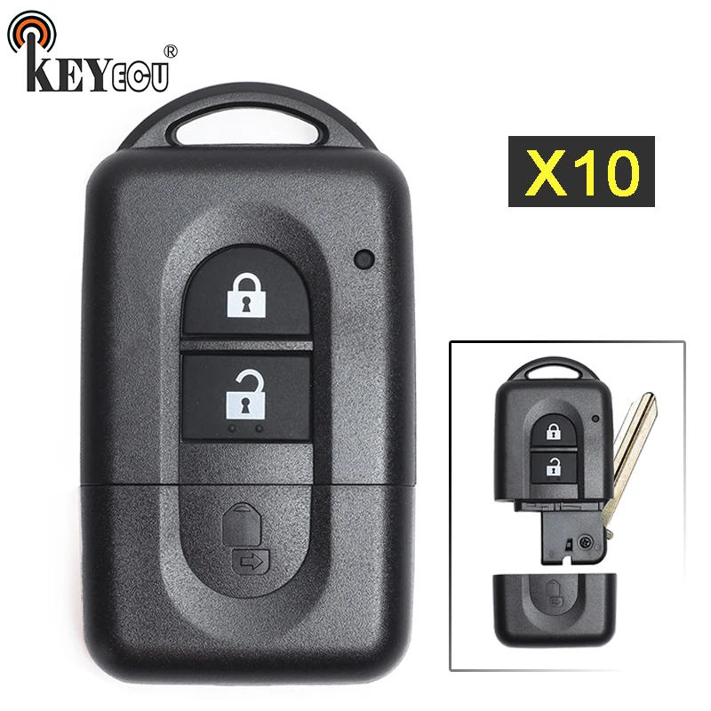

KEYECU 10x for Nissan Micra Xtrail Qashqai Note Tiida Pathfinder Replacement Flip 2 Button Remote Car Key Shell Case Fob