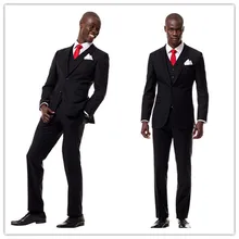 Новое поступление, Летний стиль, шерсть, классический черный, 3 шт., две пуговицы с отворотом, мужские костюмы из 3 предметов