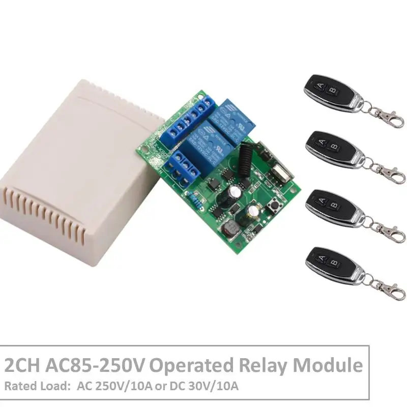 

2Channel 433 MHz RF Wireless Remote Control AC 220V 10A Relay Receiver For Universal LED/Garage/Door/Motor/Electric Curtain