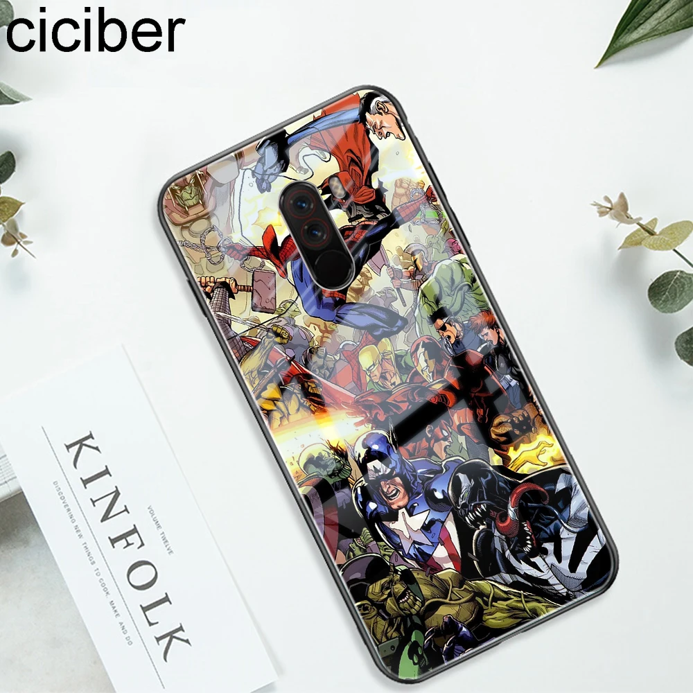 

ciciber Skull Glass Phone Case For Xiaomi MI 9 8 MIX 2 2S A2 6X PocoPhone F1 Cover for Redmi Note 7 6 5 Pro Plus Fundas Marvel