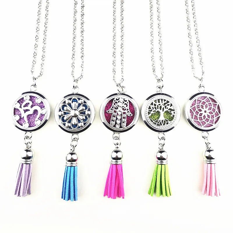 

1pc Mandala Tree of life Ethnic style Essential Oil Diffuser Necklace,Aromatherapy Perfume Locket pendent with tassel pad
