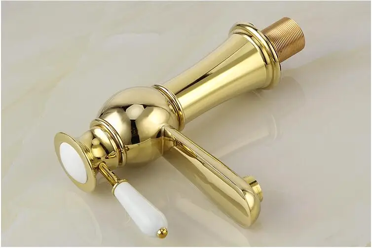 Высокого качества латунь золото одним рычагом горячей и холодной ванной комнате раковина смесители для ванной водопроводной воды