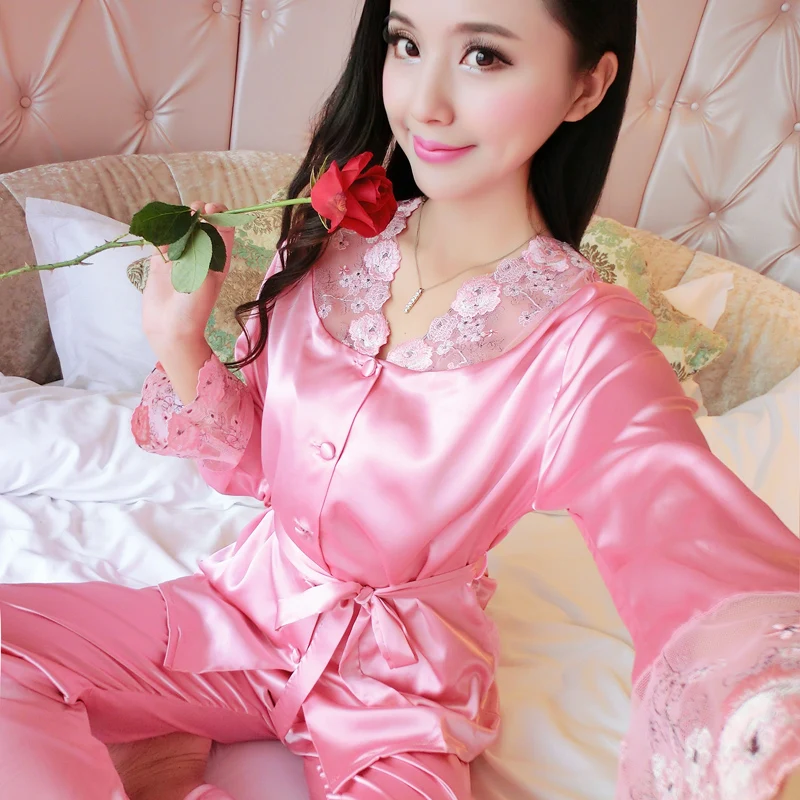 Атласные пижамы шелковые для женщин пижамные комплекты женские Mujer Pijama Feminino Pyjama