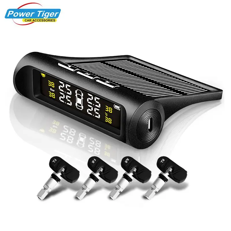 

New Car Wireless Tire Pressure Monitoring System Solar Power TPMS Digital LCD Color Display With 4 Internal Sensors