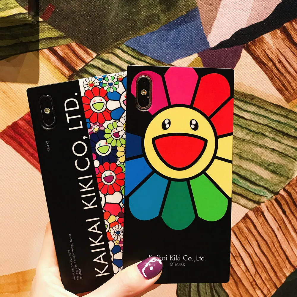 

KaiKai KiKi Phone Case For IPhone XSmax XR XS X 8 8Plus 7 7Plus 6S Plus 6 Takashi Murakami Sun Flowers Square Mobilephone Cover