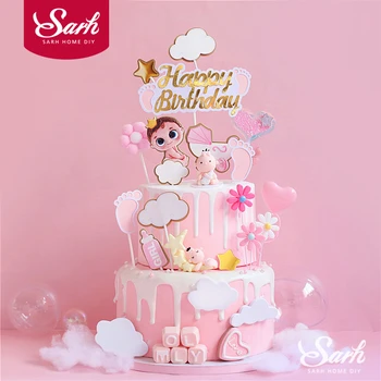 

Baby Moon Bottle Decoration Feet Flower Star Cake Topper for Wedding Party Baby Birthday Supplies Dessert Baking Lovely Gifts