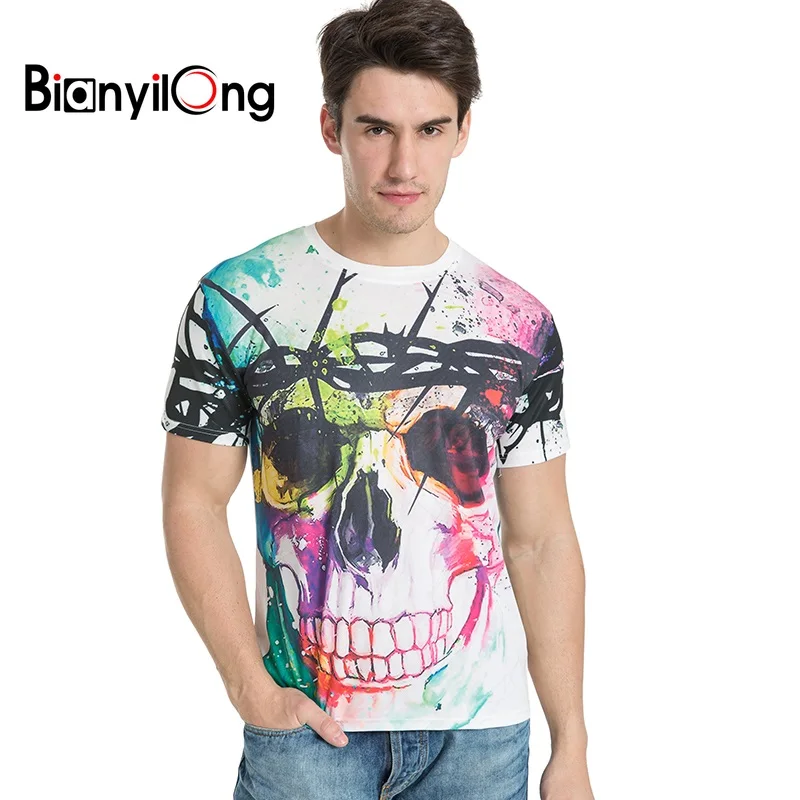 

BIANYILONG New Stylish Colored skulls Print T-shirt Men/Women Brand Tshirt Fashion 3d T shirt Summer Tops Tees size M-5XL