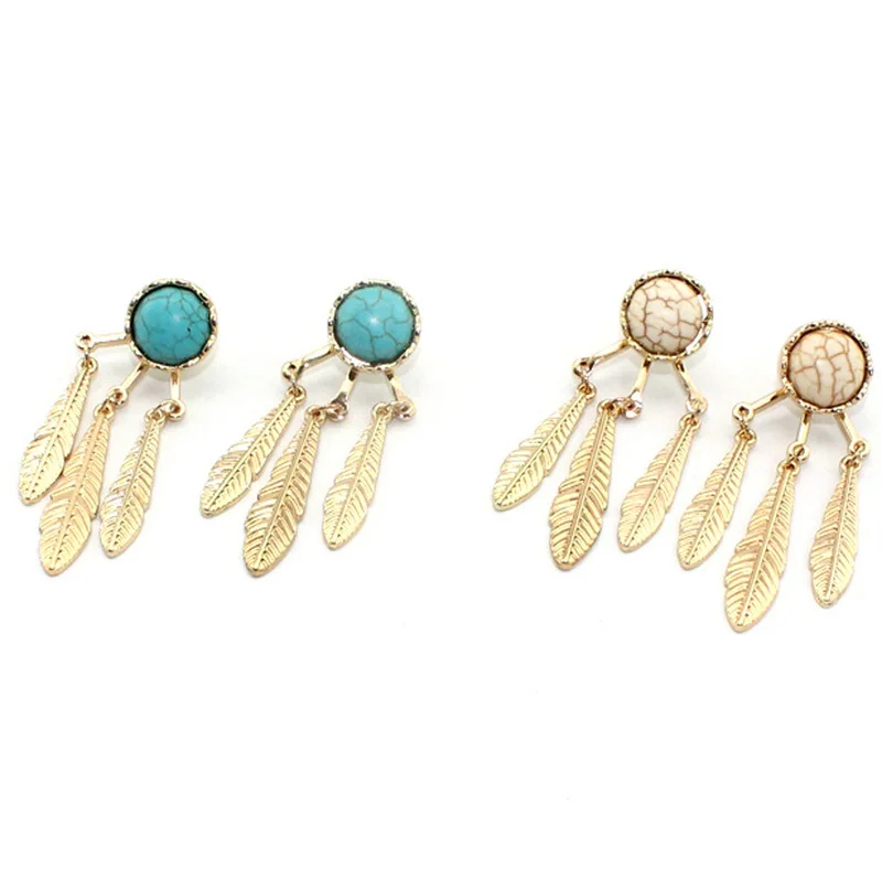 

Leaf Charms White Green Kallaite Natural Stone Earrings Geometry Marble Gold Color Brincos Pendientes Jewelry for Women