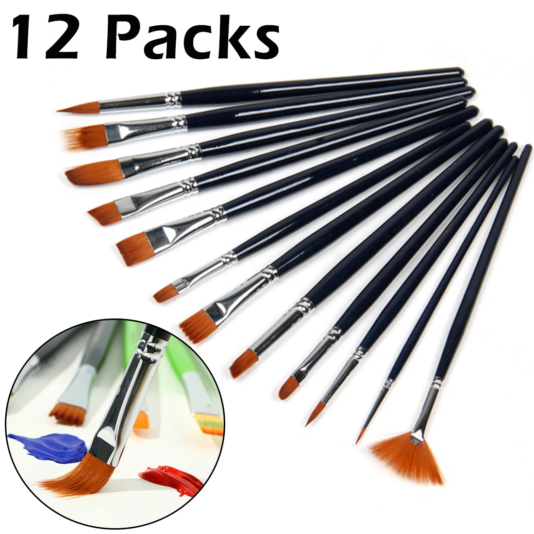 

12pcs/set Nylon Hair Painting Brush Variety Style Short Rod Oil Acrylic Art Craft Artist Oil Watercolor Paint Brushes Set