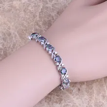 Rainbow & White CZ 925 Overlay Enlace Pulsera de Cadena de 7 pulgadas Para Las Mujeres S0269