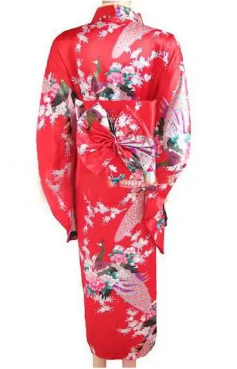 Красное традиционное японское женское вечернее платье шелковое вискозное кимоно юката с Obi Хэллоуин костюм Цветочное платье один размер B-053