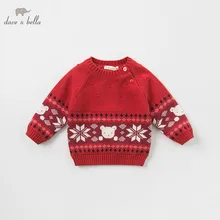DBZ8399 dave bella/Рождественский свитер для маленьких мальчиков детский вязаный свитер с принтом детский осенний пуловер шикарные топы для малышей