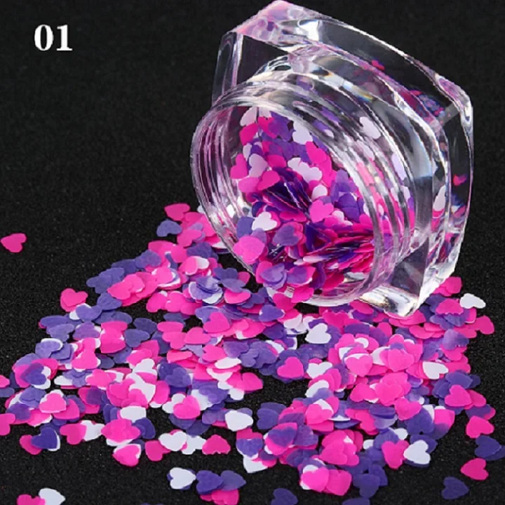 1 коробка гвоздь в форме сердца блестки, пластинки розовый фиолетовый смешанный размер многоцветные блестки маникюр Дизайн ногтей украшения блестки - Цвет: 1