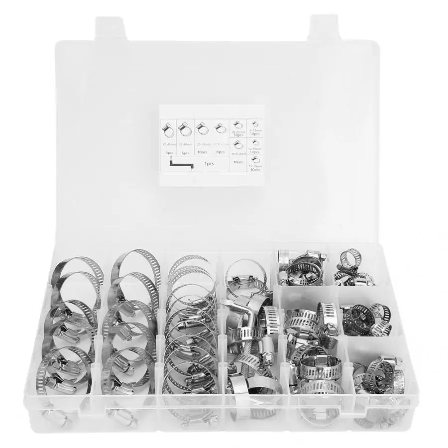 

80 Pcs Stainless Steel Hose Clamp Pipe Hook Strong Force Hose Clip Kit 6~44mm for Multiple Uses