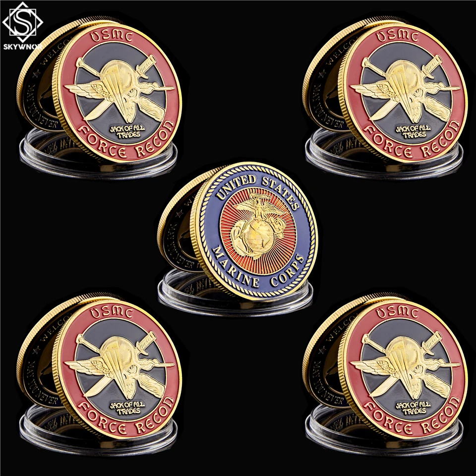 

5PCS USA Challenge Coin Navy Marine Corps Usmc Force Recon Military Gold Coin Collection Gifts
