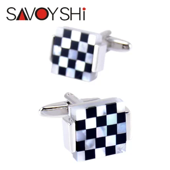 

SAVOYSHI Luxury Square Cufflinks for Mens French Shirt High Quality Black White Shell Cuff links Wedding Grooms Gift Man Jewelry