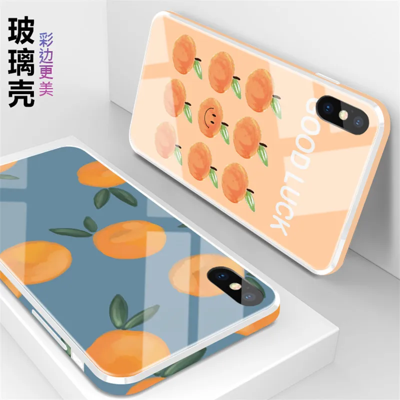 

For Iphone X XS Max XR Phone Case for Iphone 6 6S Plus 7 8 Plus Case New Fresh Fruit Style Phone Back Glass Covers Cases Capa