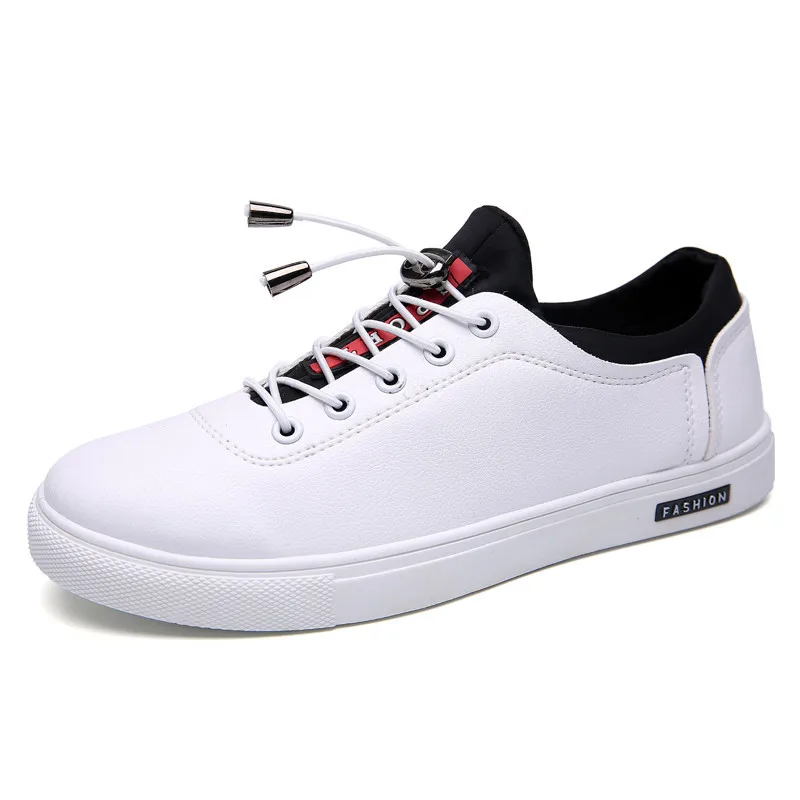 

2019 Brand Fashion Men PU Leather Sneakers Autumn Spring Footwear Man Lace-up Casual Shoes Flats Black White Blue Size 39-44