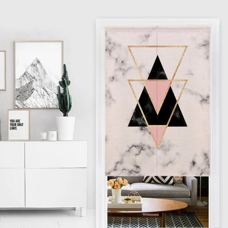 Marble Grain Geometric Printed Doorway Curtain Cotton Linen Decor Curtain Hanging Tapestry Screens Exclusive Pattern Printed