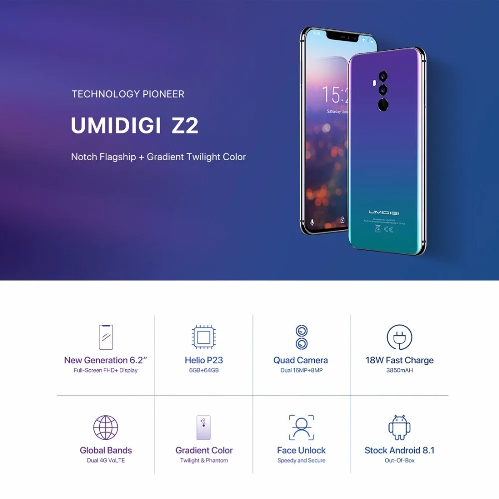 UMIDIGI Z2 Helio P23 2.0GHz Octa core Smartphone 6.2\