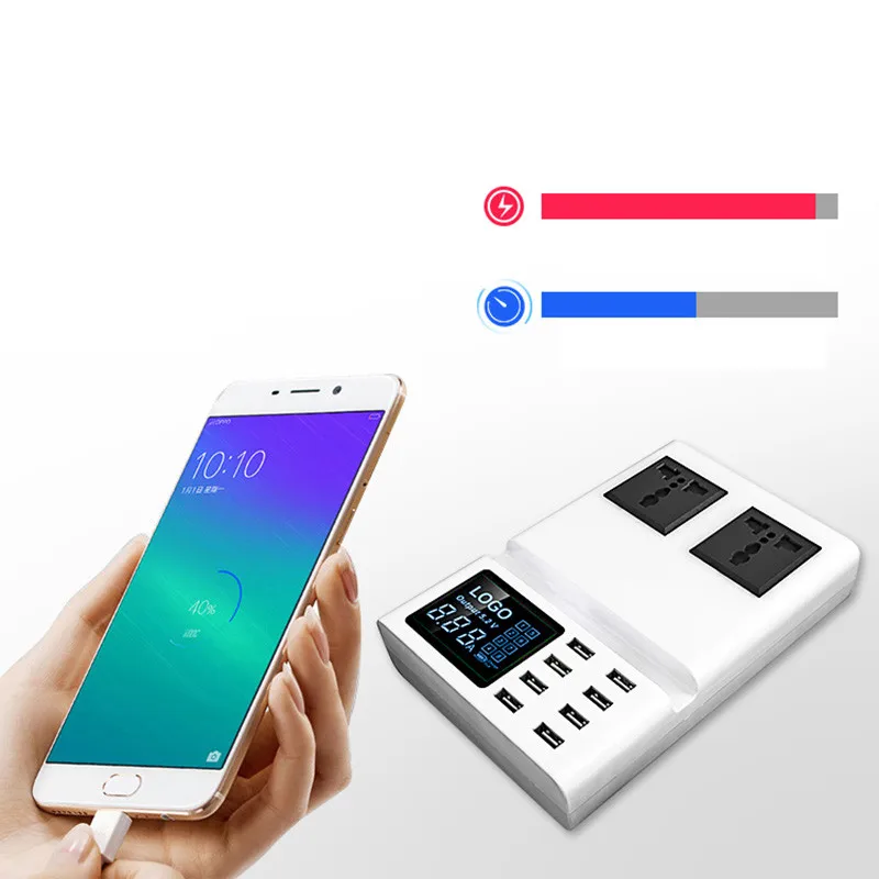 5V 8A With Digital Display 8 Port Smart USB Charging Station HUB EU US UK Plug Wall Socket Dock Extension Power Dual AC Adapter