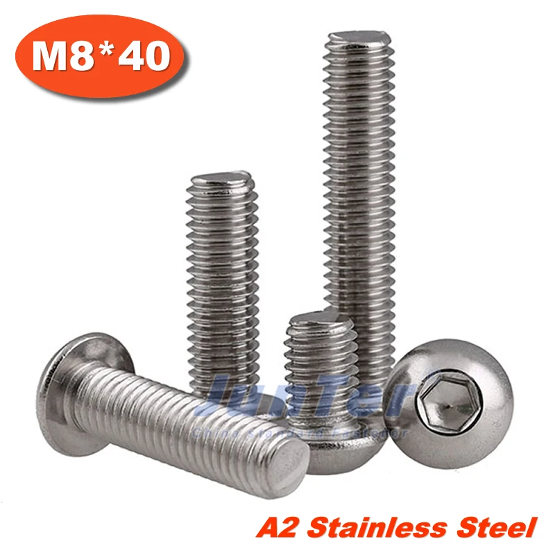 100pcs/lot ISO7380 M8*40 Stainless Steel A2 Hexagon Socket Button Head