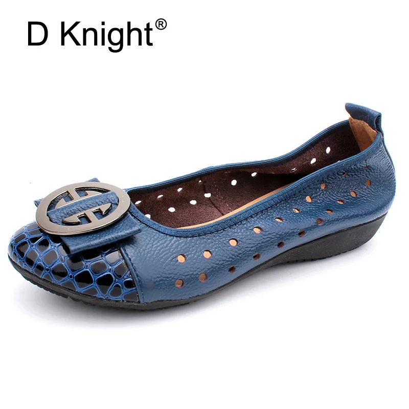 

Summer Flat Casual Shoes Women Round Toe Leather Ballet Flats Soft Bottom Mother Female Ballerina Shoes Sandals Holes Moccasins