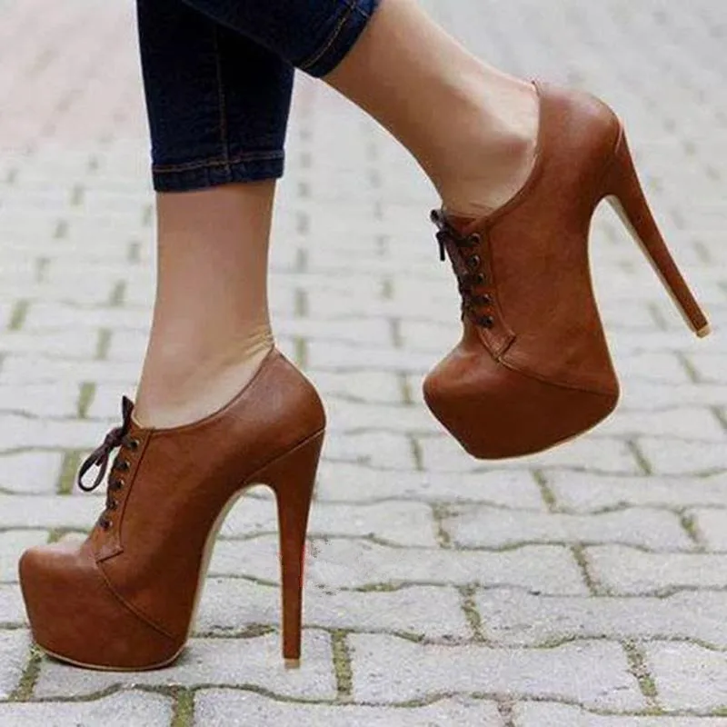 GOOFLORON/Новинка; женские туфли на высоком каблуке 16 см; модные пикантные Туфли на каблуке верблюжьего цвета; обувь на высоком каблуке со шнуровкой